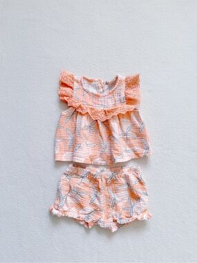 Jessica Simpson Toddler Girl Cotton Gauze Muslin Top Shorts Set Orange Peach 24M